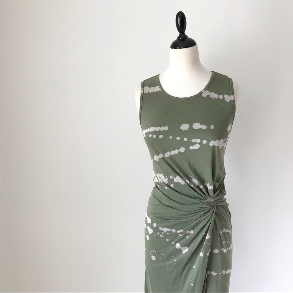 Slate & Willow Spotted Olive Twist Side Midi Dress